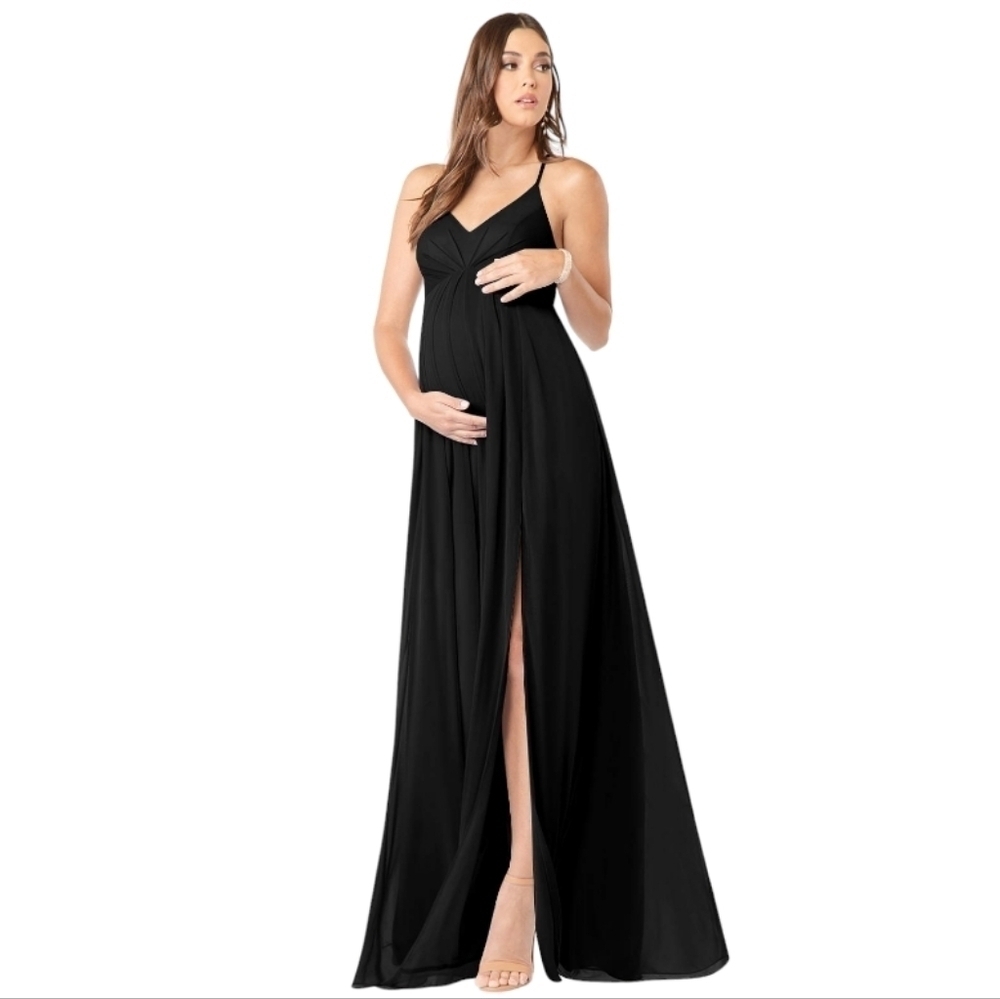 Azazie Annabelle Black Long Formal Maternity Dress Size A20‎